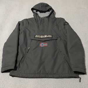Napapijri Rainforest Winter Jacket Mens Medium Gray Anorak Pullover Fleece Lined